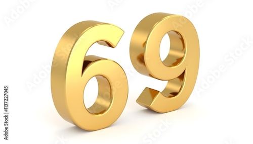 Golden Number Sixty-Nine: 3D Render of Shiny Gold Numerals