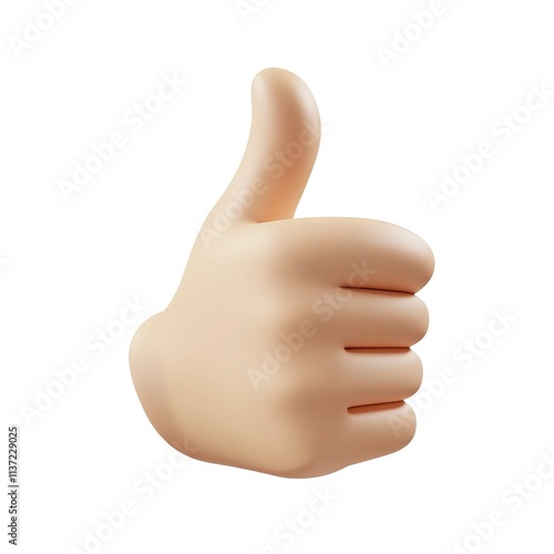 Hand with a thumb up is shown on a white background