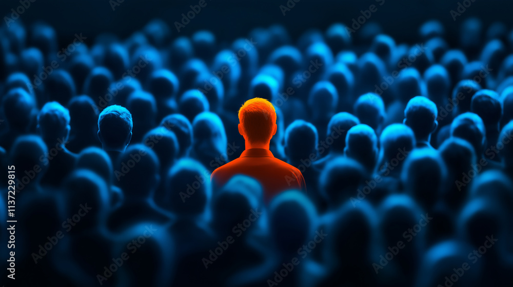 Fototapeta premium Unique person standing out from crowd of people
