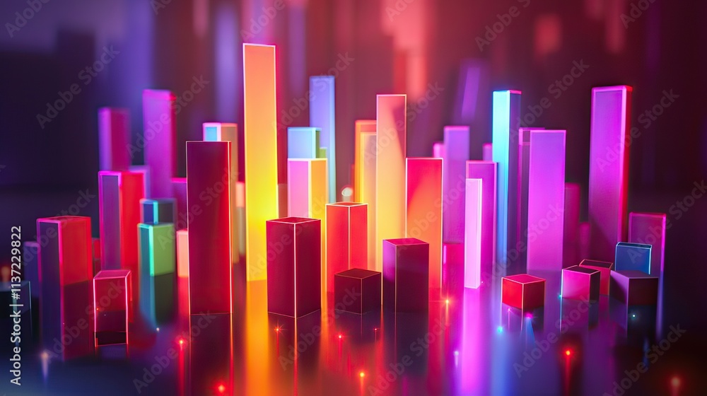 3D bar chart with labels and glowing effects. 3D bar chart with labels and glowing effects.