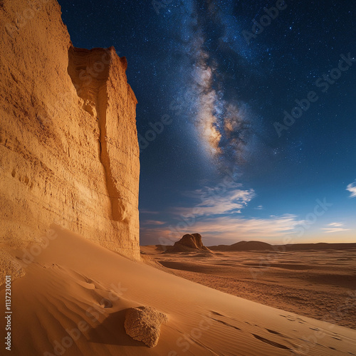 Stunning Milky Way Over Desert Landscape at Dusk photo