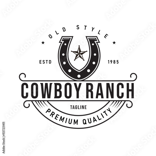 Hipster Vintage Horseshoe Logo Design Western Cowboy Ranch Vector Illustration Design