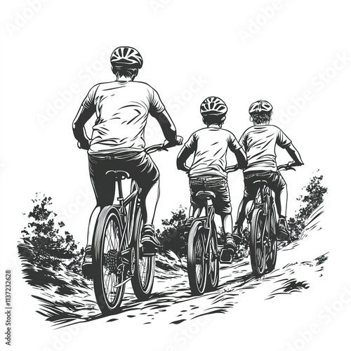 Three people are riding bikes down a hill