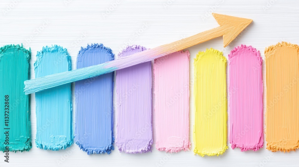 Obraz premium Colorful Paint Strokes With Arrow Illustrating Creative Growth Concept