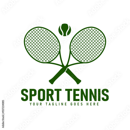 Simple Logo Design of Crossed Rackets and Tennis Balls, Sports Tournament Vector Illustration