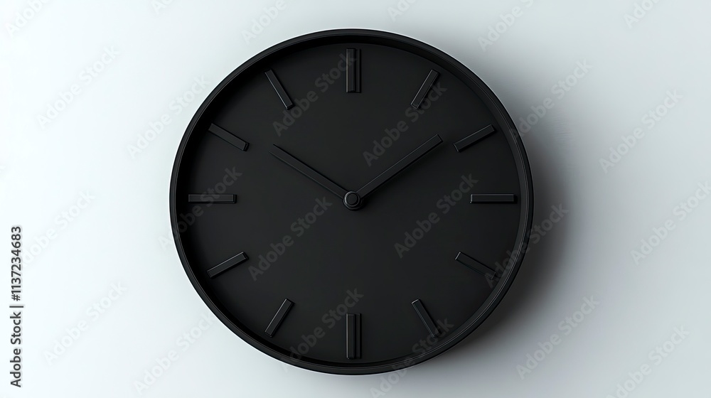 3D rendering Mock up black wall clock template on white background. 3D rendering Mock up black wall clock template on white background.