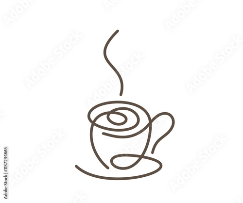 Coffee Cup Drawing Vector Logo,or Continuous Single line cup coffee