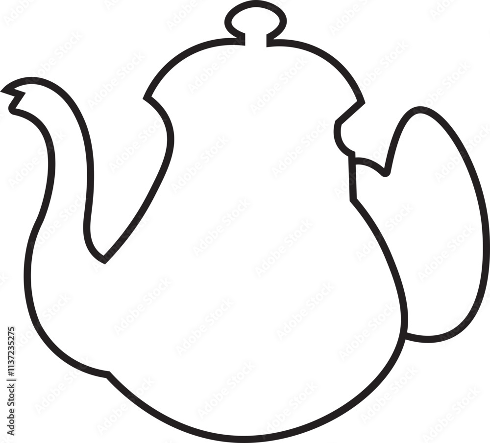 Obraz premium Teapot icon in line style. Morning tea or coffee vector. Household kitchenware, breakfast mascot illustration. Kettle silhouette vector design graphic element isolated on transparent background.