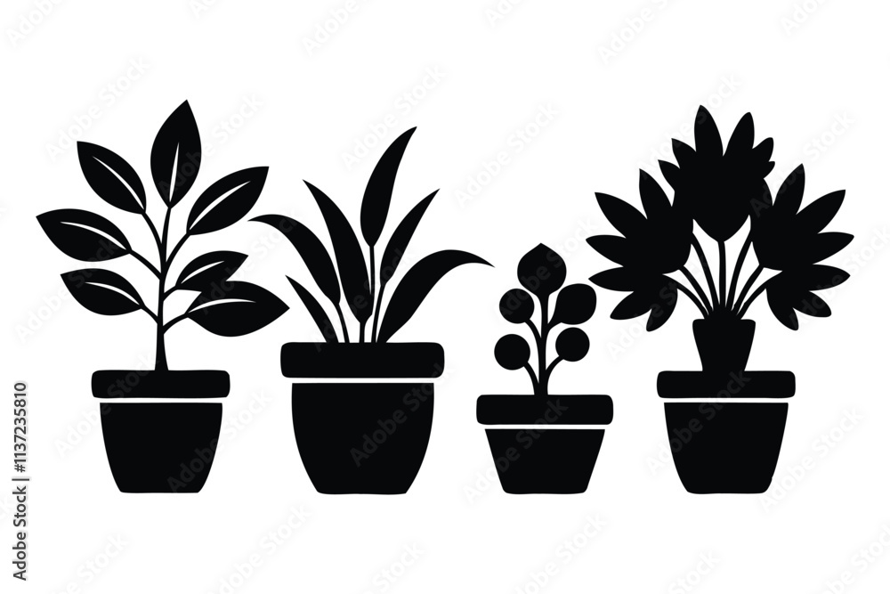 Fototapeta premium stylish planters silhouette art for gardening and home decor