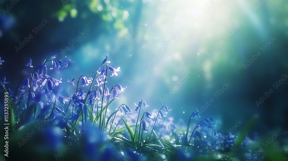 Bluebells blooming in a sunlit forest glade Bluebells blooming in a sunlit forest glade