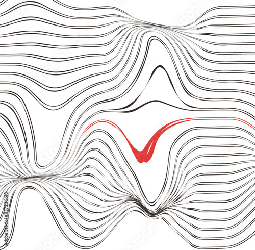 The texture is in the form of distorted stripes with huge waves. In the middle there is a highlighted scarlet line.