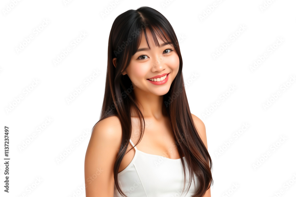 Portrait of a beautiful Asian woman, smiling nicely, isolated on transparent background Portrait of a beautiful Asian woman, smiling nicely, isolated on transparent background