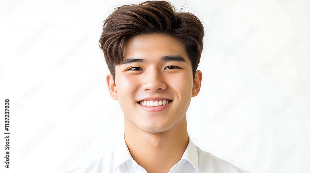 Portrait of a young Asian male scientist wearing white coat and eyeglasses smiling at the camera while working in a laboratory Portrait of a young Asian male scientist wearing white coat and eyeglasses smiling at the camera while working in a laboratory