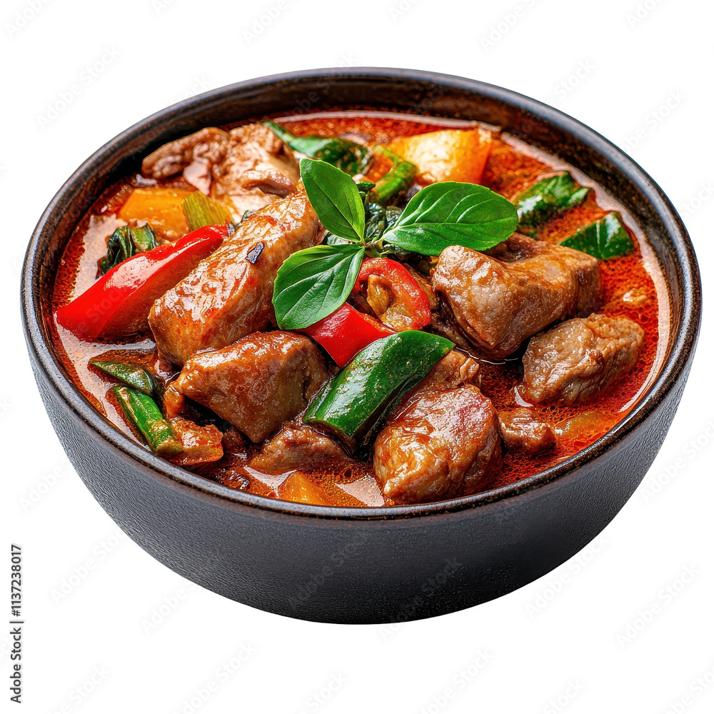 Delicious spicy meat stew with fresh herbs.. transparent background Delicious spicy meat stew with fresh herbs.. transparent background