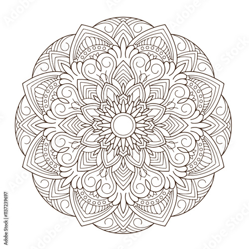Print Blossom Mandala Shape. Circular pattern in form of mandala, tattoo, decoration. Decorative ornament in ethnic oriental style. 