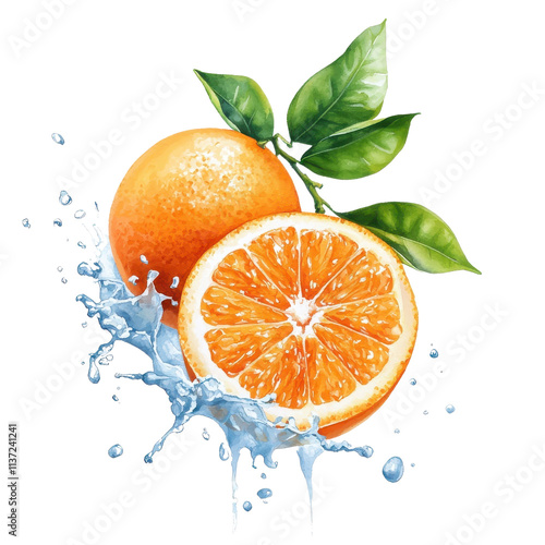 Watercolor splash of an orange fruit, isolated on a white background. png