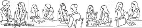 Continuous one line drawing of female employee asking colleague for advice about work