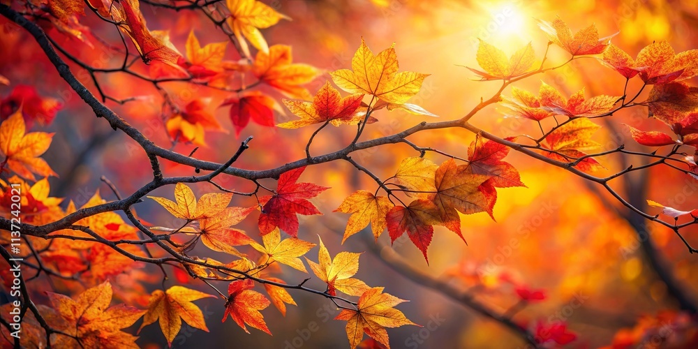 Golden Hues of Autumn Embrace the Branch with Sun-Kissed Leaves Golden Hues of Autumn Embrace the Branch with Sun-Kissed Leaves