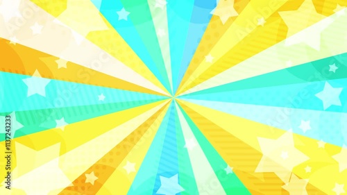 星が飛び出す黄色と水色のさわやかフレッシュ放射背景動画