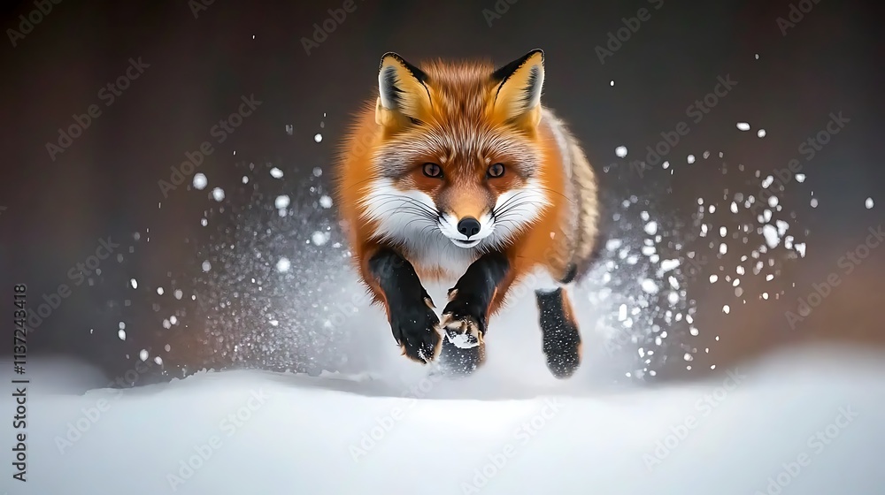 Obraz premium Red Fox Running Through Winter Snow