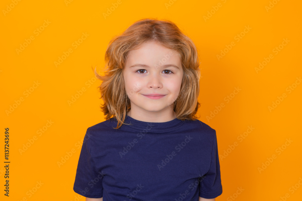 Portrait of cute smiling childon yellow studio background. Happy kid, happy and smiling emotions. Childhood, positive kind kid, kindness concept. Portrait of cute smiling childon yellow studio background. Happy kid, happy and smiling emotions. Childhood, positive kind kid, kindness concept.