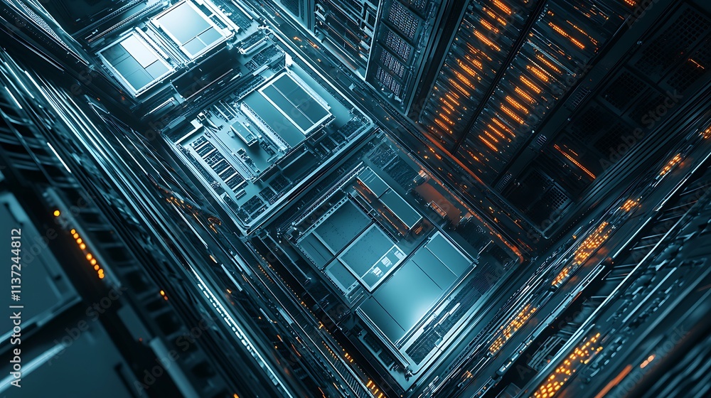 Bird's-eye view of a secure cloud infrastructure showcasing data protection features Bird's-eye view of a secure cloud infrastructure showcasing data protection features