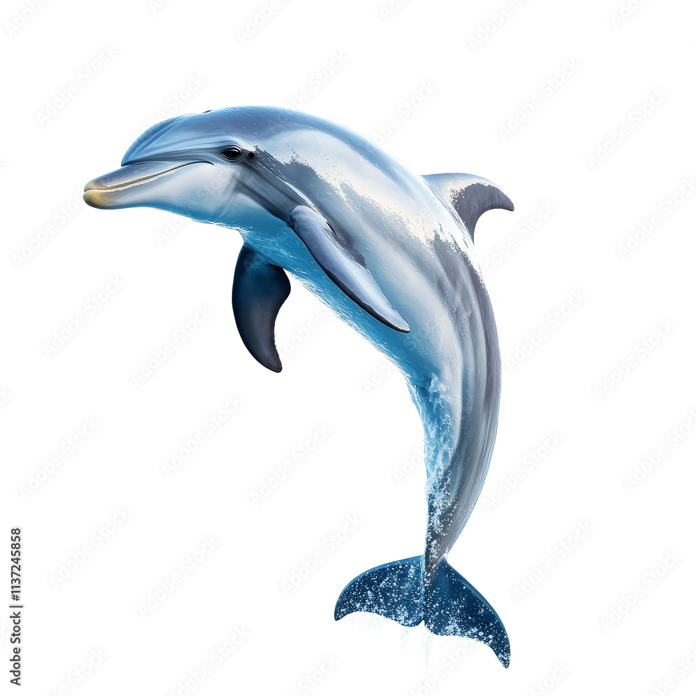 Fototapeta premium Dolphin leaping gracefully against a transparent background showcasing its sleek form and vibrant colors, dolphin isolated on transparent background