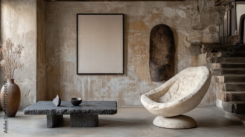 Wallpaper Mural Brutalist room with blank canvas art modern home interior design concrete environment minimalist viewpoint for mockup Torontodigital.ca