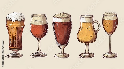 A creative illustration of the brewing process, from raw ingredients to finished craft beer