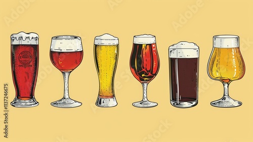 A creative illustration of the brewing process, from raw ingredients to finished craft beer