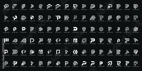 Collection of Icon Letter P, Initial P, Abstract and creative, Suitable for business, technology, accounting, finance, fashion, business, consulting, logo design. set bundle vector.