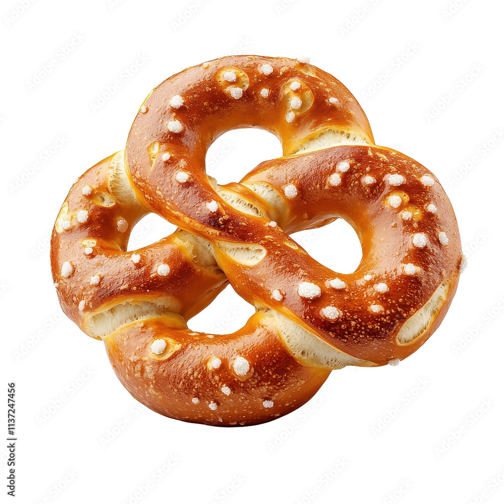 Isolated pretzel on a clean white background, showcasing its twisted shape and golden-brown texture. PNG