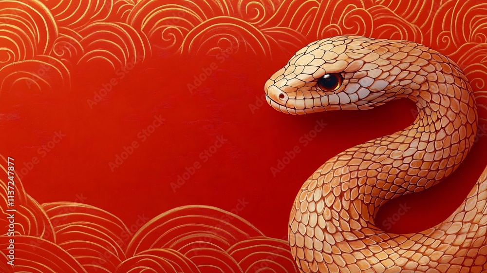 A vibrant depiction of a golden snake, ideal for designs related to the Year of the Snake, New Year celebrations, and Asian cultural events. Perfect for invitations or posters. A vibrant depiction of a golden snake, ideal for designs related to the Year of the Snake, New Year celebrations, and Asian cultural events. Perfect for invitations or posters.