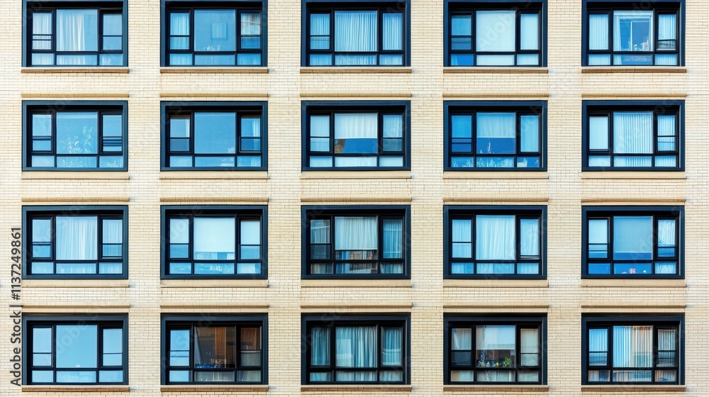 Fototapeta premium Modern Brick Building Facade with Black Windows