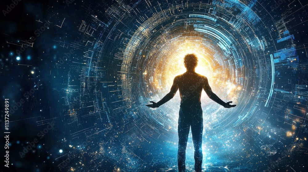 Radiant figure embracing the universe digital realm visual art cosmic environment dynamic viewpoint spiritual awakening for seo impact Radiant figure embracing the universe digital realm visual art cosmic environment dynamic viewpoint spiritual awakening for seo impact