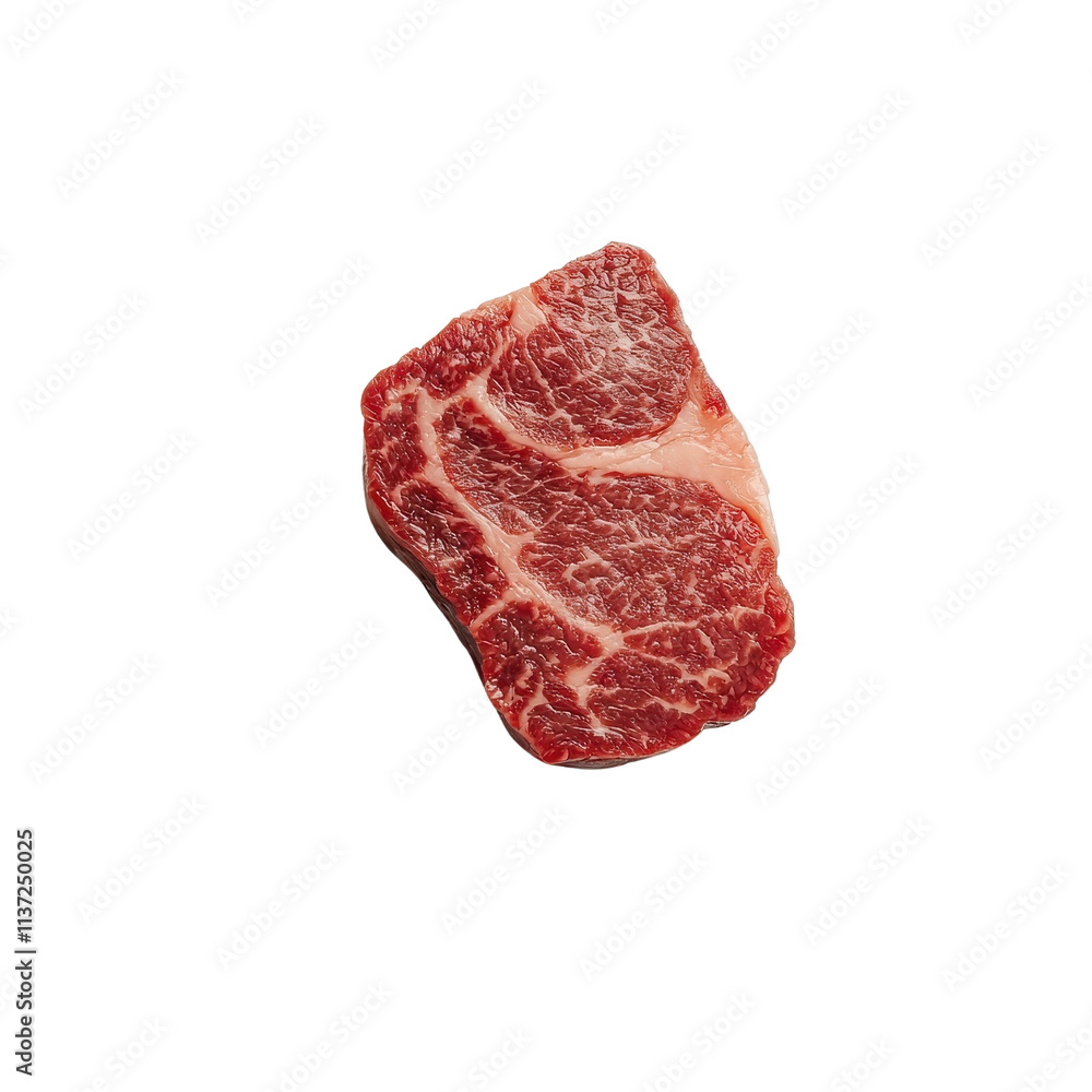 Fototapeta premium Wagyu steak isolated on a white background, showcasing its rich marbling and premium quality. cutout png