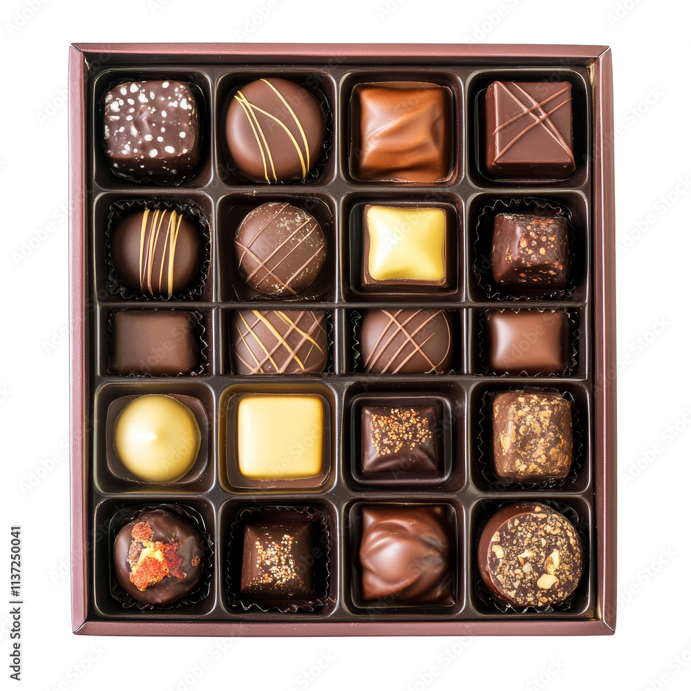 Assorted gourmet chocolate box featuring a variety of delicious handcrafted chocolates, Assorted Chocolate Box with Variety of Gourmet Chocolates on transparent background Assorted gourmet chocolate box featuring a variety of delicious handcrafted chocolates, Assorted Chocolate Box with Variety of Gourmet Chocolates on transparent background
