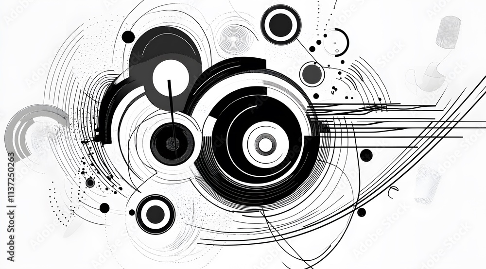 Obraz premium Abstract Black and White Circular Design with Lines