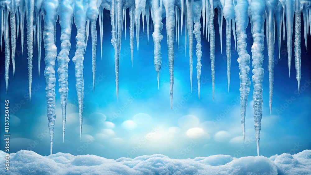Various icicles and snowdrifts on blue background, icicles, snowdrifts, winter, cold, frozen, icy, frost, seasonal, beauty Various icicles and snowdrifts on blue background, icicles, snowdrifts, winter, cold, frozen, icy, frost, seasonal, beauty