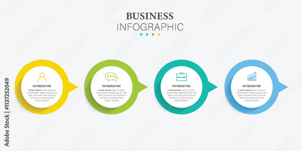 Infographic design with icons and 4 circle steps option for business template. Infographic design with icons and 4 circle steps option for business template.