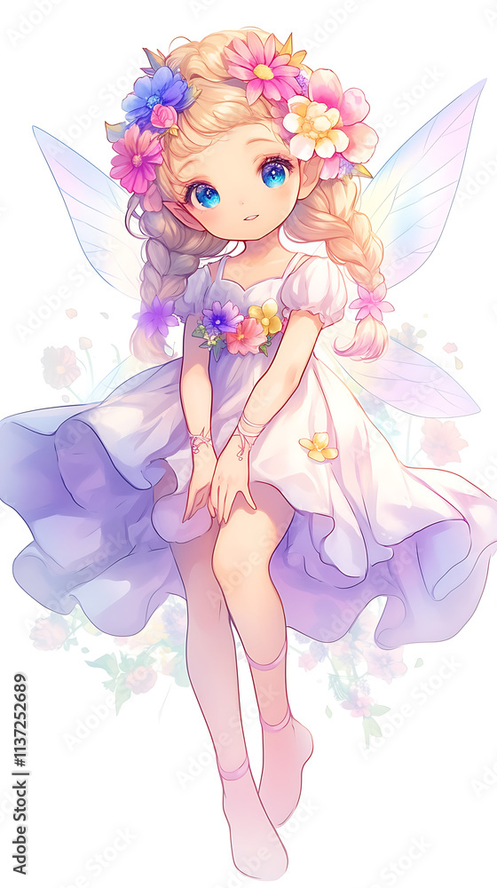 A whimsical fairy girl with flowers and wings, embodying a magical, enchanting vibe. A whimsical fairy girl with flowers and wings, embodying a magical, enchanting vibe.