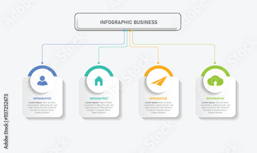 Infographic with icons and 4 steps processes. Business data visualization for presentation, diagram, web site