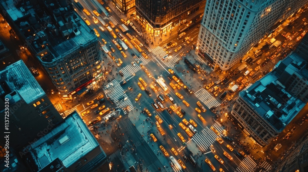 Obraz premium City streets, taxis, buildings. Night.