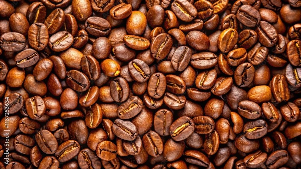 Fototapeta premium Closeup of coffee beans, aroma, caffeine, dark roast, Brazil, espresso, beverage, aroma, organic, morning routine, energy