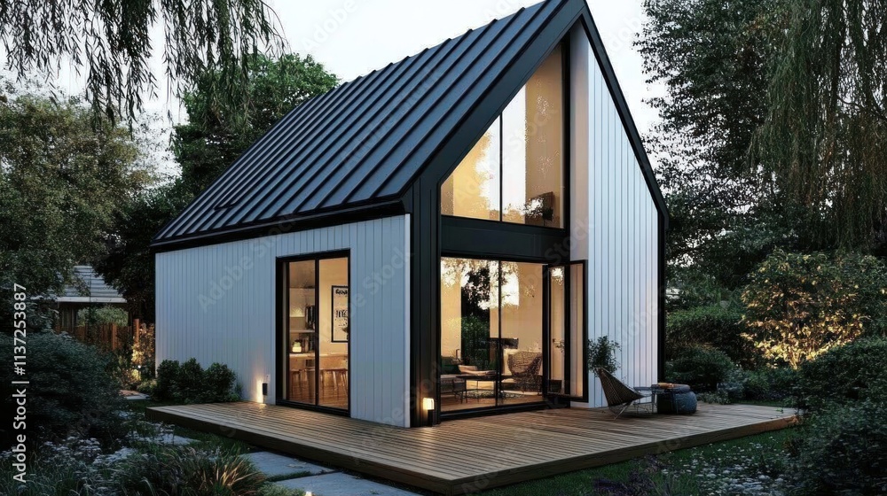 Fototapeta premium Modern Minimalist House Design: A Contemporary Home in a Lush Green Setting