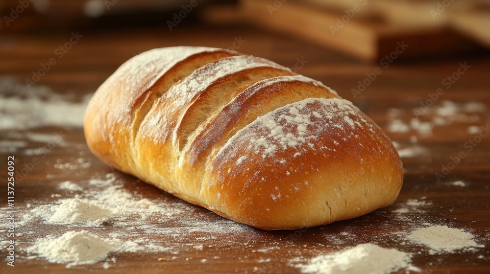Rustic bread, flour dusted, wood background. Rustic bread, flour dusted, wood background.