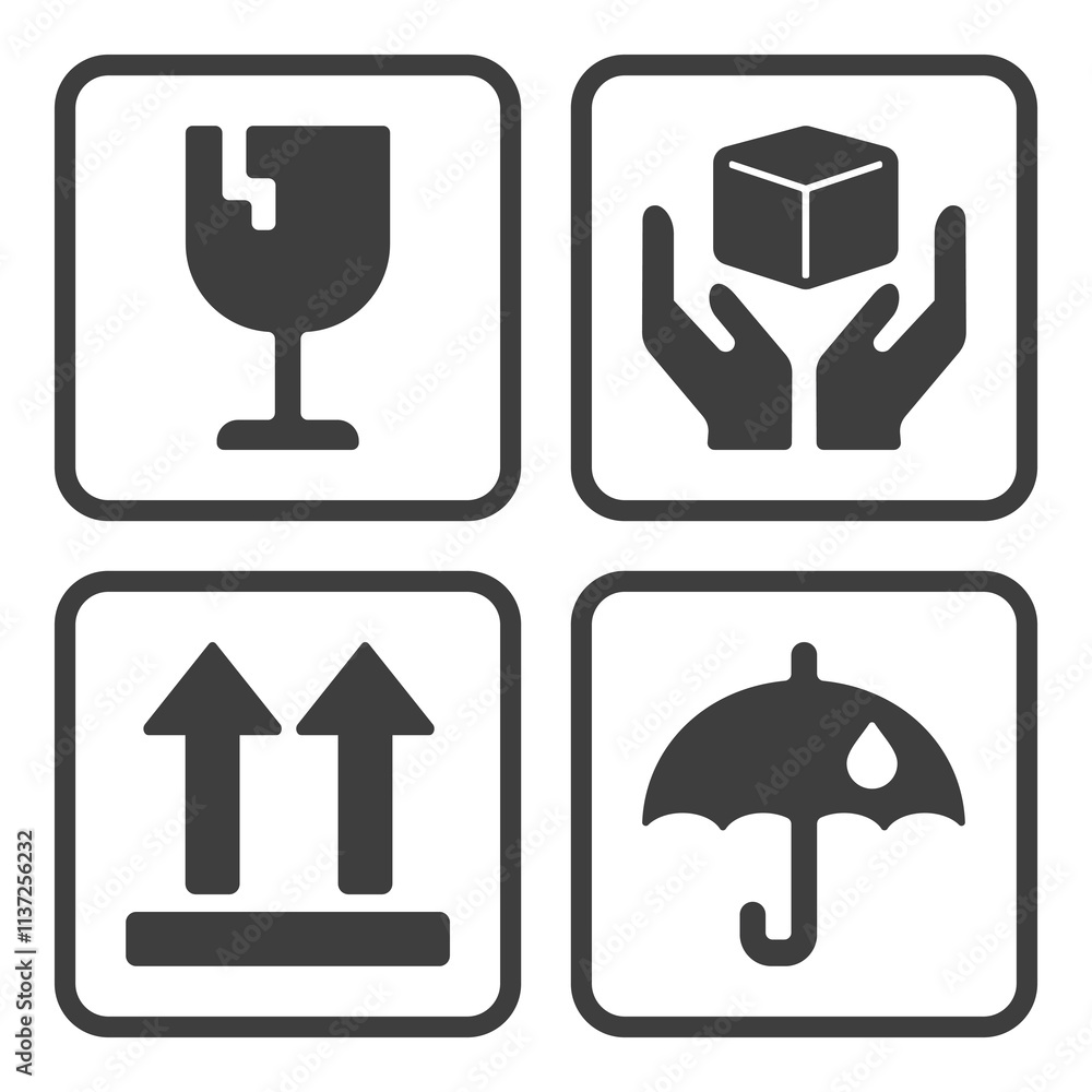 Carton box, flat symbol for warning sign Carton box, flat symbol for warning sign