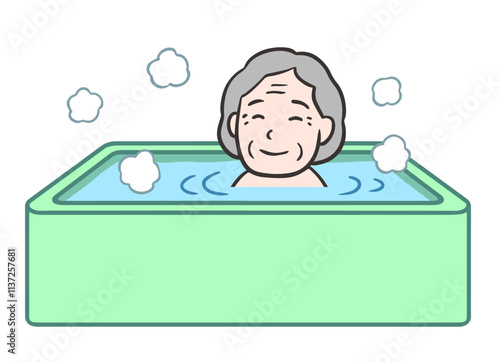 日常生活動作、お風呂に入浴する高齢者の女性