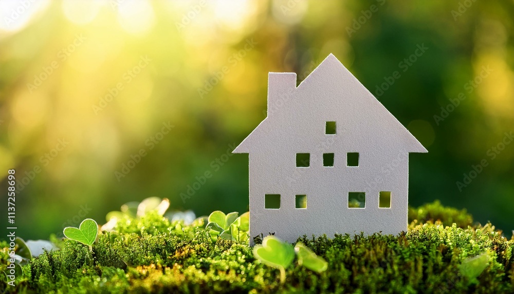 Eco Friendly House - Paper Home On Moss In Garden Eco Friendly House - Paper Home On Moss In Garden