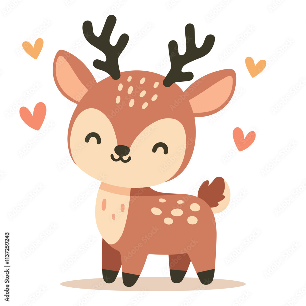 Fototapeta premium Playful Deer Illustration in Flat Vector Design Cute Animal Graphic for Nature Lovers